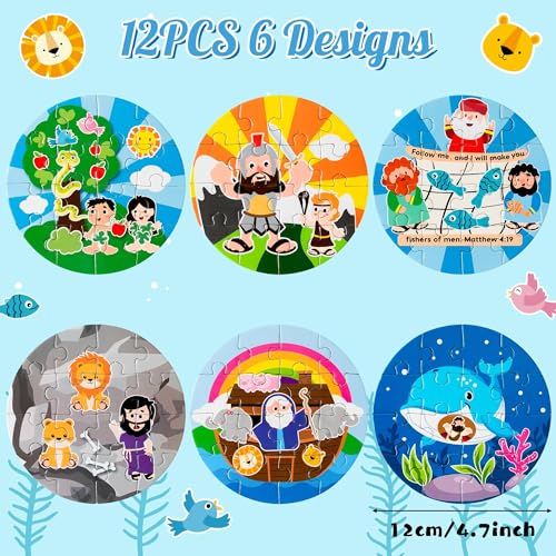 Haooryx Bible Story Jigsaw Puzzles - 12 Pcs Noah's Ark & Jonah and The Whale Cute Religious Cartoon Bible Story Challenging Jigsaw Puzzle for Kids Learning Educational Toys Family Activity Game Nights - style: Bible Story
