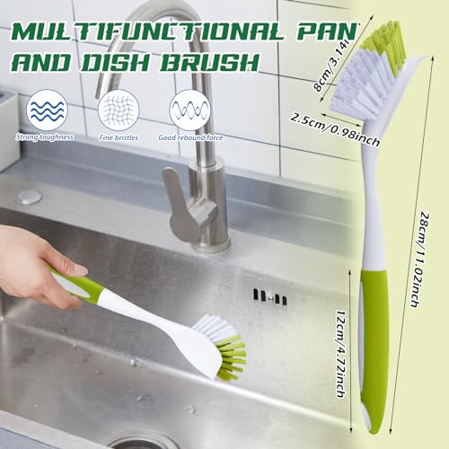 Hsei 20 Pcs Light Green Kitchen Scrub Dish Brush Bulk with 11 Inch Anti Slip Handle Cleaning Dish Scrubber with Stiff Bristles Washing Scrub Brushes for Housekeeping for Pots and Pans, Kitchen Sink - color: Greenyellow