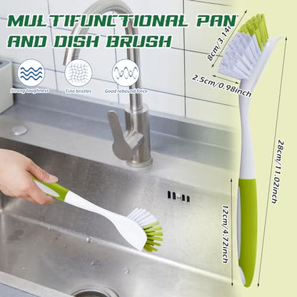 Hsei 20 Pcs Light Green Kitchen Scrub Dish Brush Bulk with 11 Inch Anti Slip Handle Cleaning Dish Scrubber with Stiff Bristles Washing Scrub Brushes for Housekeeping for Pots and Pans, Kitchen Sink - color: Greenyellow