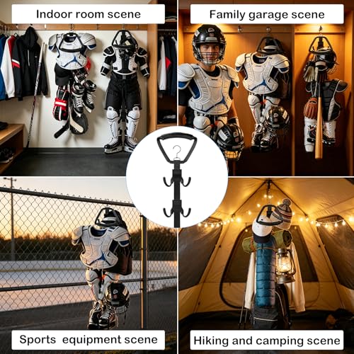 Hockey Equipment Drying Rack | 5 Adjustable Hooks, Space-Saving Wall-Mounted Equipment for Skates, Gloves, Pads, Helmet, Jersey