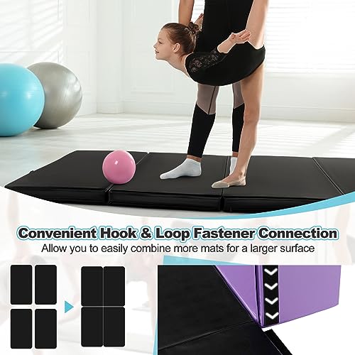 Goplus Gymnastics Mat, Folding Tumbling Mat with Carry Handles, Hook & Loop Fasteners, 4 Panels for Fitness Exercise Yoga Stretching Aerobics Workouts, Thick Gym Mats for Home - color: Black 2