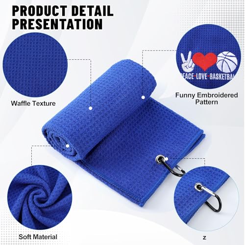 VitalCozy 4 Pieces Funny Basketball Towel 16 x 24 Inch Embroidered Basketball Sweat Towels with Clip Workout Towel Hand Bath Towels Basketball Player Sports Gifts for Men, 4 Styles - color: Bright, style: Basketball