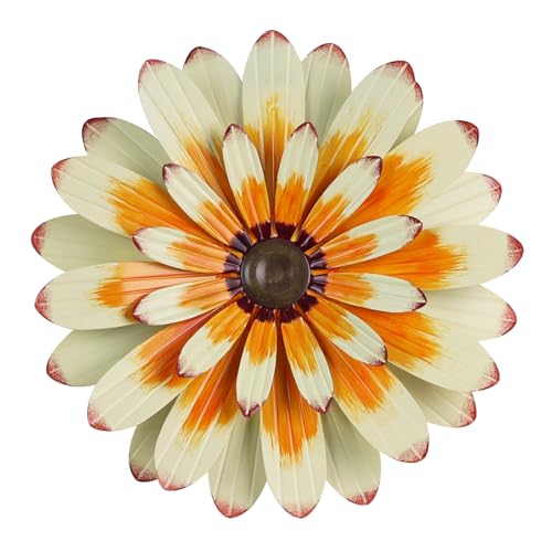 YEAHOME Metal Flower Wall Decor, 16" Wall Art Hanging Decorations for Home Bathroom, Bedroom, Living Room, Office, Boho Art, Indoor Outdoor Decorations Patio Garden Decor - color: 16"- Cream