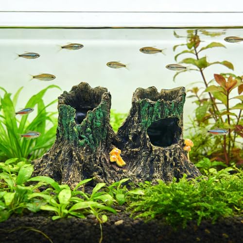M2cbridge Aquarium Betta Log Resin Hollow Tree Trunk Stump Shelter | Natural look resin tree trunk, zero maintenance, rinse with water before use - color: Tree Stump
