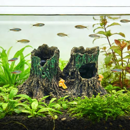 M2cbridge Aquarium Betta Log Resin Hollow Tree Trunk Stump Shelter | Natural look resin tree trunk, zero maintenance, rinse with water before use - color: Tree Stump