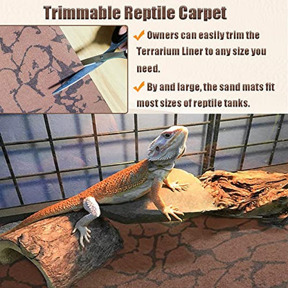 Tfwadmx 2 PCS Reptile Carpet Sand Mat Pet Terrarium Liner Lizard Bedding Mat Substrate Leopard Gecko Tank Accessories for Tortoise Turtle Snake Chameleon with Tweezers 16x23In - size: M:15.7"x23.6"(2Pcs)