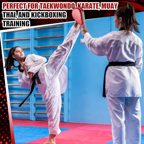 Poen 4 Pcs Taekwondo Kick Pads Set with Focus Mitts and Double Kick Paddle, Martial Arts Training Equipment for Kids Adults, Karate Kickboxing Punching and Kicking Practice Gear - color: Red