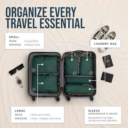 TRIPPED Travel Gear Compression Packing Cubes for Carry-On Travel 6-Pack - color: Sequoia (Green and Brown), size: 6 Piece