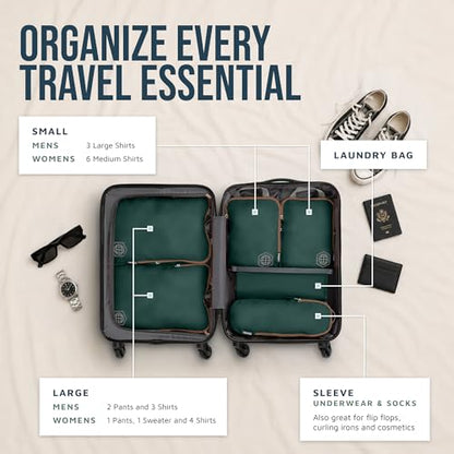 TRIPPED Travel Gear Compression Packing Cubes for Carry-On Travel 6-Pack - color: Sequoia (Green and Brown), size: 6 Piece