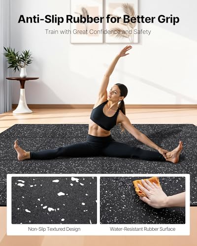VEVOR 0.56Inch 96sq.ft 24 Tiles Gym Flooring for Home Gym, Rubber Top with High Density EVA Foam, 24 x 24In Gym Floor Exercise Equipment Mats, Interlocking Gym Mats, Puzzle Workout Mats, Black & White | Rubber Top with High Density EVA Foam, Lightweight G