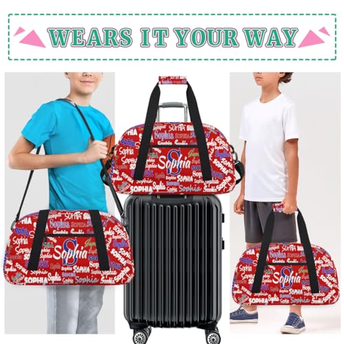 Custom Sports Duffel Bag Boys Personalized Kids Gym Bag, Red | Customized Travel Duffle Bag with Name Ranked - color: Color 1