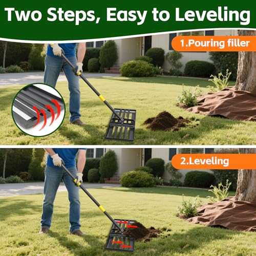 Lawn Leveling Rake 30”x10” Large Heavy Duty Metal Lawn Leveler with Long Adjustable Handle Proffesional Yard Leveling Rake for Soil Dirt Sand Compost Efficient Lawn Leveling Tool (Foldable 6FT) - style: Foldable 6FT