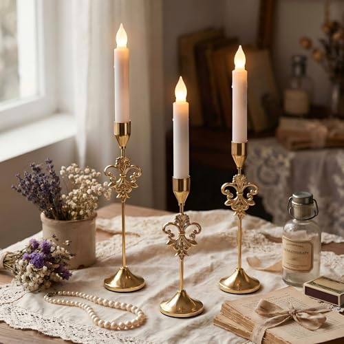 Ceenna 3 Pcs Gold Vintage Corner Flower Taper Candle Holders,3 Size - style: Vintage Corner Flower