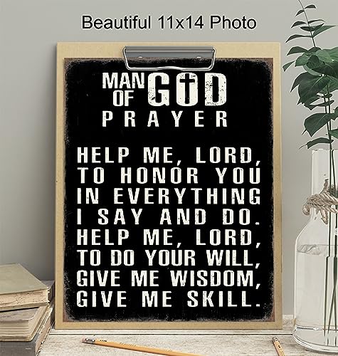 Christian Wall Art For Men LARGE 11x14 - Inspirational Bible Verse Print Sign - Religious Gifts for Him - Motivational poster - Scripture - Man cave, Office, Church Decor - Christianity Art Decoration - size: 11"L x 14"W, style: Unframed