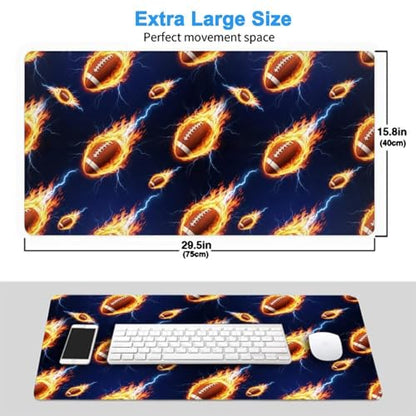 Wear Resistant Gaming Mouse Pad Ice Fire Football, Large Extended Desktop Mat for Office Game Leisure - color: Pattern (163), size: 29.5L x 15.8W inches