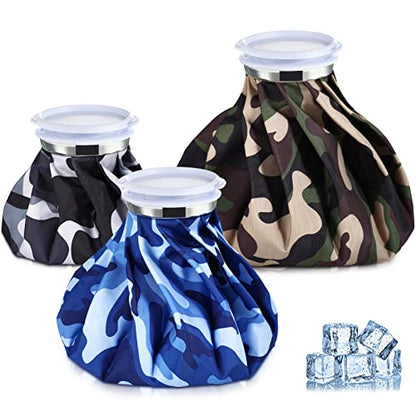 Nuanchu 3 Pieces Ice Bags for Injuries Reusable Ice Pack Hot Cold Water Bag 6, 9, 10 Inches Hot Cold Therapy and Pain Relief Pain Screw Top for Sports Knee Head Leg(Camouflage Style) - style: Camouflage Style