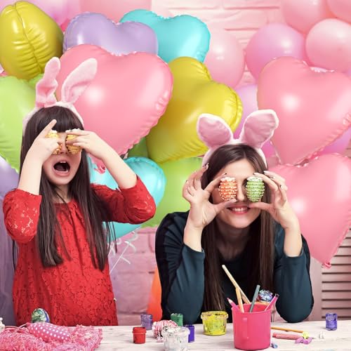 Pastel Heart Balloons, 10PCS Candy Macaron Foil for Kids Birthday Party - color: Candy