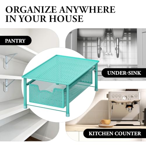 Simple Houseware Stackable Cabinet Basket Drawer Organizer, Turquoise - color: Turquoise, size: 1-Tier