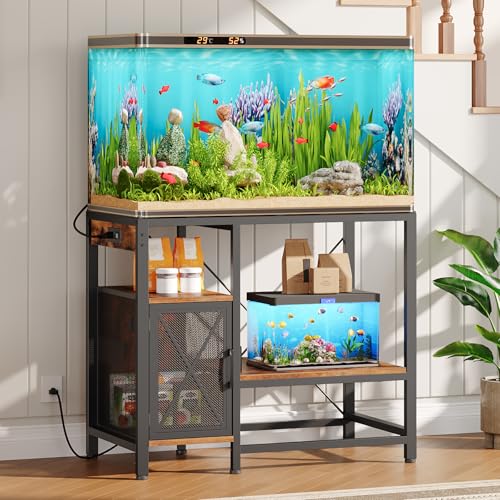 MAHANCRIS Mobile Printer Stand and Fish Tank Stand Bundle, 3-Tier Industrial Printer Cart with Power Outlets and 2 USB Ports, 40-50 Gallon Aquarium Stand with Storage Cabinet, PTHR78E01-FTHR50E01