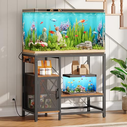 MAHANCRIS Mobile Printer Stand and Fish Tank Stand Bundle, 3-Tier Industrial Printer Cart with Power Outlets and 2 USB Ports, 40-50 Gallon Aquarium Stand with Storage Cabinet, PTHR78E01-FTHR50E01