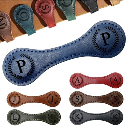 Personalized Magnetic Leather Bookmarks with Initial, 26 Letters Custom Handmade Magnet Book Marks Clips, Gifts for Reading Women, Men, Book Lovers, Kids, Readers Accessories - style: Blue-P