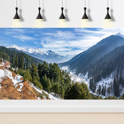 Winter Mountain Valley Aquarium Background Snow Covered Mountains Spruces Landscape Fish Tank Background Winter Snowy Pine Trees Terrarium Backgrounds Wintry Frosty Reptile Tank Backgrounds 24x12in - color: Green_Blue, size: 24(W)x12(H)inches/ 60(W)*30cm(