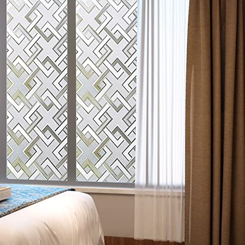 Frosted Window Privacy Film,3D Vinyl Decorative Window Decals, UV Blocking Static Cling No-Glue Glass Window Film (35.4 x 78.7 inch) - size: 35.4'' x 78.7'' (90 x 200 cm)