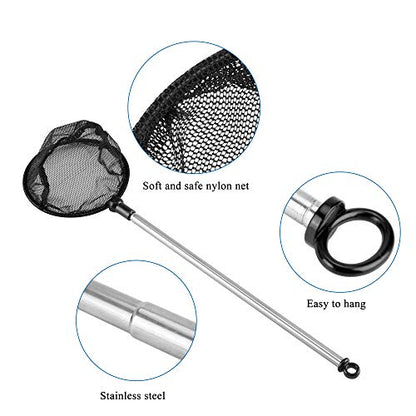 Lpraer Aquarium Fish Net with Extendable Stainless Steel Long Handle Fine Mesh Net for Fish Tank - size: 3.5 inch