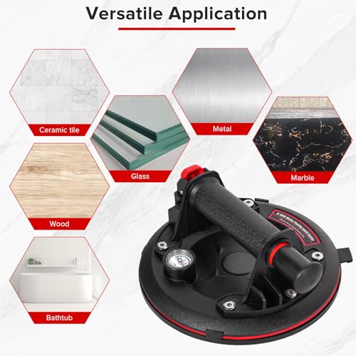 Glass Suction Cups,8"Heavy Duty Suction Cups 662 lbs Load Capacity Powerful Industrial with Pressure Gauge for Lifting Large Glass Tile Granite,Includes Carrying Case(2pack) Brand: TIJUNIK