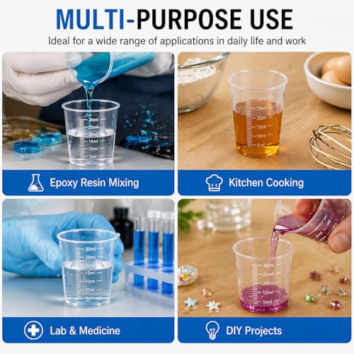20pcs 1.02oz/30ml Liquid Medicine Cups, Plastic Measuring Cups, Clear Graduated Mixing Cups with Scale, Transparent Epoxy Resin Mixing Cups for Cooking, Medicine & DIY - size: 20pcs 30ml