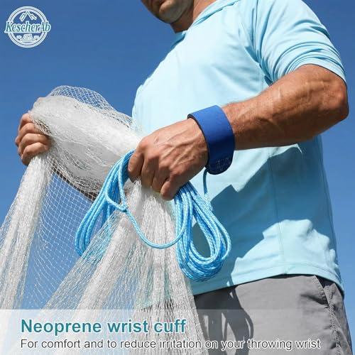 Cast Net 3ft-8ft Radius American Monofilament Fishing Net 3/8 Mesh Fish Throw Net for Bait Trap, Casting Net with Heavy Duty Sinker, Professional Grade Saltwater Bait Fish - size: 5ft Radius