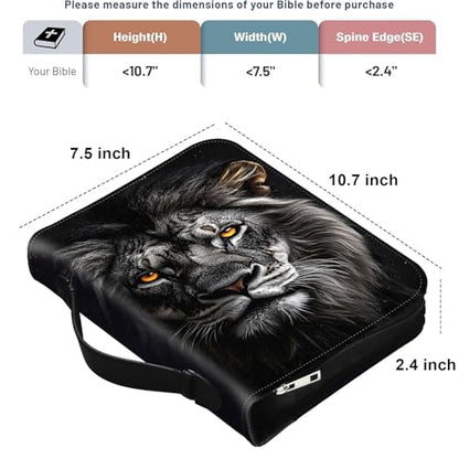 PU Leather Bible Cover with Handle & Pockets, Large Capacity Bible Case, Water-Resistant Scripture Organizer Bag with Bonus Card Holder, Christian Gift for Women & Men, Lion - color: Lion