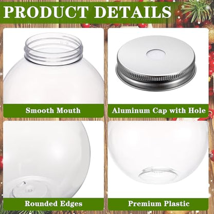 12 Packs Plastic Ivy Bowls Clear Fish Bowls with Lid and Straws, 16.9 oz Ball Shape Clear Drink Bowl Summer Drink Cups, Spherical Bulb Cups for Candy, Party Favors,Drinks