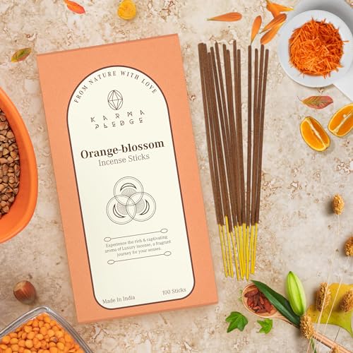 KarmaPledge Orange Blossom Incense Sticks, Burn Time 45-60 Min, 100 Sticks - color: Orange Blossom