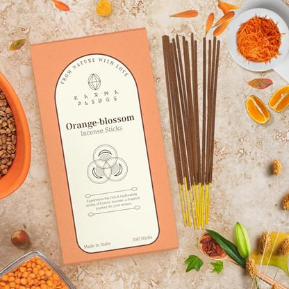 KarmaPledge Orange Blossom Incense Sticks, Burn Time 45-60 Min, 100 Sticks - color: Orange Blossom