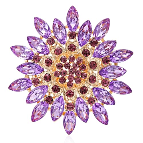Rhinestone Sunflower Brooch Pin Red Pink Flower Brooch Stylish Crystal Brooch Elegant Clothing Hat Bag Accessories Jewerly for Women - color: Purple1