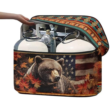 American Bear RV Trailer Propane Tank Cover Double 20 LB Propane Gas Tank Cover Durable Waterproof RV Parts Accessories Easy to Install - color: American Bear, size: S 20LB