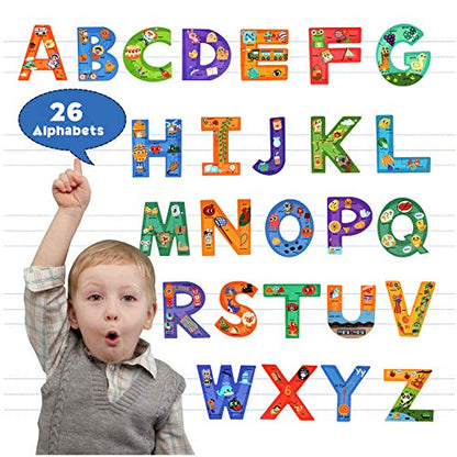 SYNARRY Wooden Alphabet Puzzles for Kids Ages 3-5, ABC Learning for Toddlers Ages 3+, Sight Words Letter Puzzles Montessori Toys Educational STEM for Preschool Boys Girls Kids Gifts