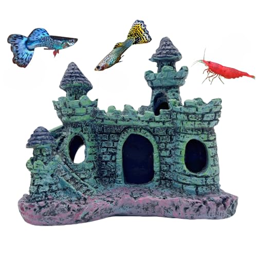 Small Aquarium Castle Decor , Mini Cute Fish Tank Castle Ornaments , Little Fish Fish Larvaes Shelter Shrimp Hide Caves Hideout for Small Medium Fish Tank Crab Shrimp Betta Cichlid Tank Decor (Blue)