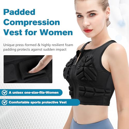 TUOY Women Padded Compression Vest, Impact Vest for Women, Chest Breast Rib Protection Vest for Sports, Karate, Football, Basketball - size: Small, style: Impact Padded Zipper Vest