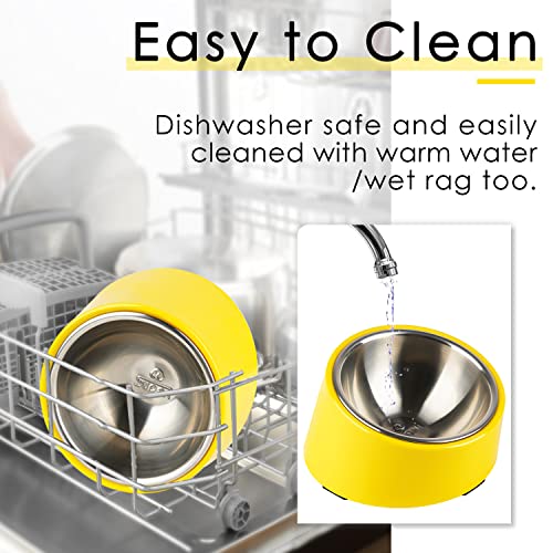 SUPERDESIGN Anti-Vomiting 15° Slanted Pet Bowl, S/0.5 Cup, Yellow | 15° Tilted, Anti-Vomit & Neck Relief, Non-Slip Base, Detachable Stainless Steel Liner, Dishwasher Safe, for Cats & Dogs - color: Bright Yellow, size: S/0.5 Cup