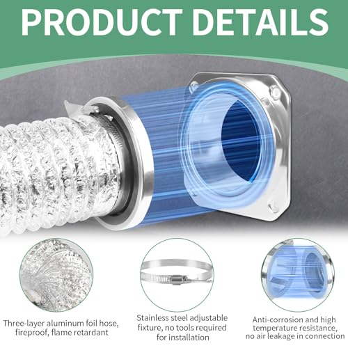 DVC-180 Magnetic Dryer Vent Coupling Connector Kit Easy to Clean Quick Connector Including a 3.3ft 4" Duct and two Clamps