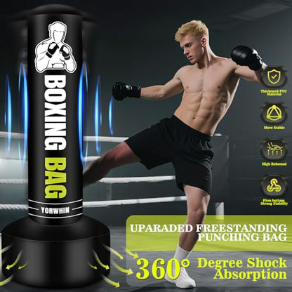 Freestanding Punching Bag for Adults Teens, 70'' Heavy Boxing Bag with Stand with Gloves, Pump and Jump Rope, Women Men Standing Kickboxing Bag for MMA Training Muay Thai Fitness Karate Home Gym