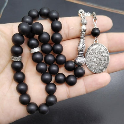 ALBASHAN Tasbih Black agate Onxy prayer beads bracelets Gift Eid misbaha arabic pendant turkish fashion accessories muslim Jewelry 10mm - size: 8mm × 100beads