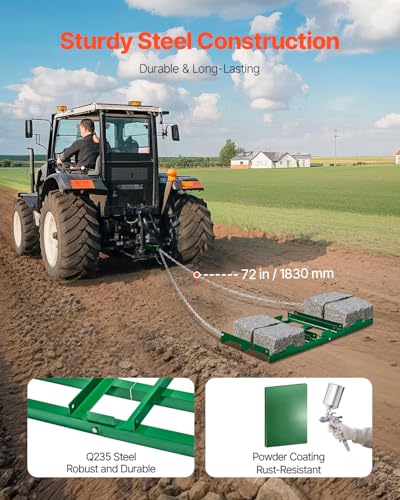 VEVOR Drag Harrow, 4 ft Heavy Duty Tow Behind Drag Harrow with Adjustable Bars & 72 in Chain, Driveway Grader Landscape Rake for ATV, UTV, Tractor, Mower Tow Behind Yard Lawn Leveling Tool - size: 4 FT- Green