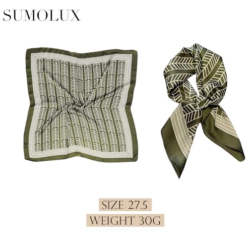 Sumolux Head Hair Scarf for Women Like Satin Silk Scarf Bandana Hair Wrapping Night Large Square Scarves 27.5" - color: Green Leaves