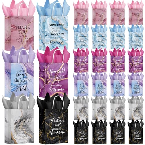 Resholder 30 Pcs Employee Appreciation Gift Bags with Tissue Papers Thank You Paper Bags with Handles Inspirational Quote Treat Pouches Christian Church Gifts for OT month Team Coworker Staff - style: Inspired