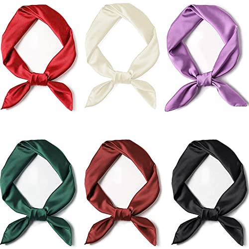 Glamorstar Satin Neck Scarf 6 Packs Square Handkerchief for Women - color: 6 Packs - Black,red,white,purple,green,wine Red