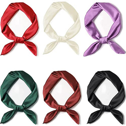 Glamorstar Satin Neck Scarf 6 Packs Square Handkerchief for Women - color: 6 Packs - Black,red,white,purple,green,wine Red