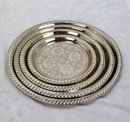 Moroccan Tea Tray Serving Cocktail Silver Handmade Fez Small Or Large Round (9/11/13/15 Inches) (11 Inch) - size: 11"